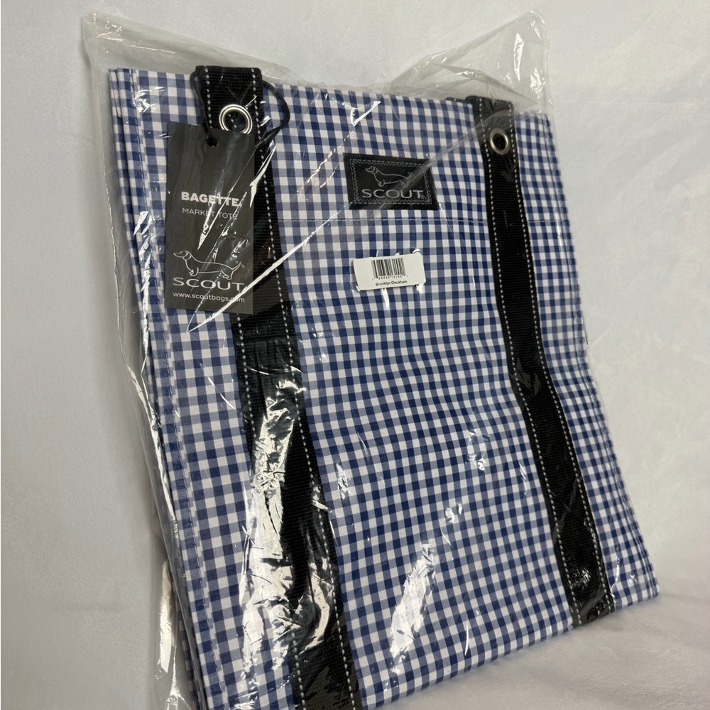New, SCOUT Blue Gingham Bagette Tote Bag